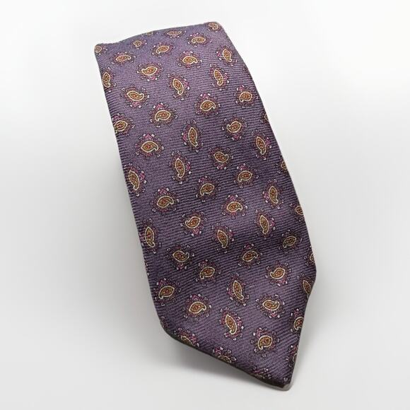 Wembley Tie Wool Silk Blend Purple Paisley Classic Pattern 3.5” x 59” - Picture 4 of 7